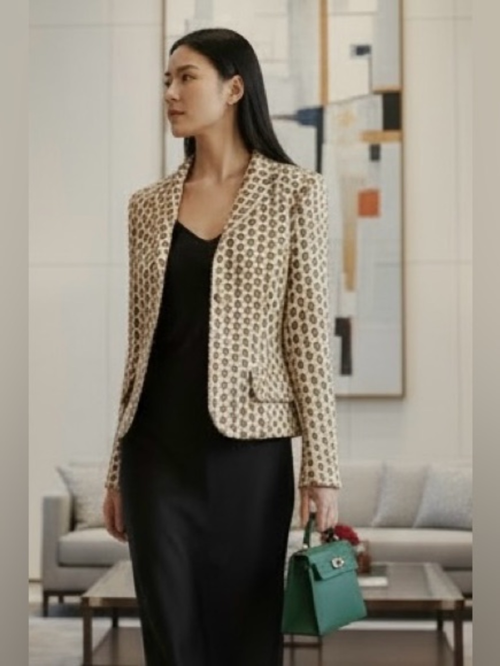 Vintage 1983 Lavantino 100% Silk Blazer | Gold Basket Weave Fringe | Size 8